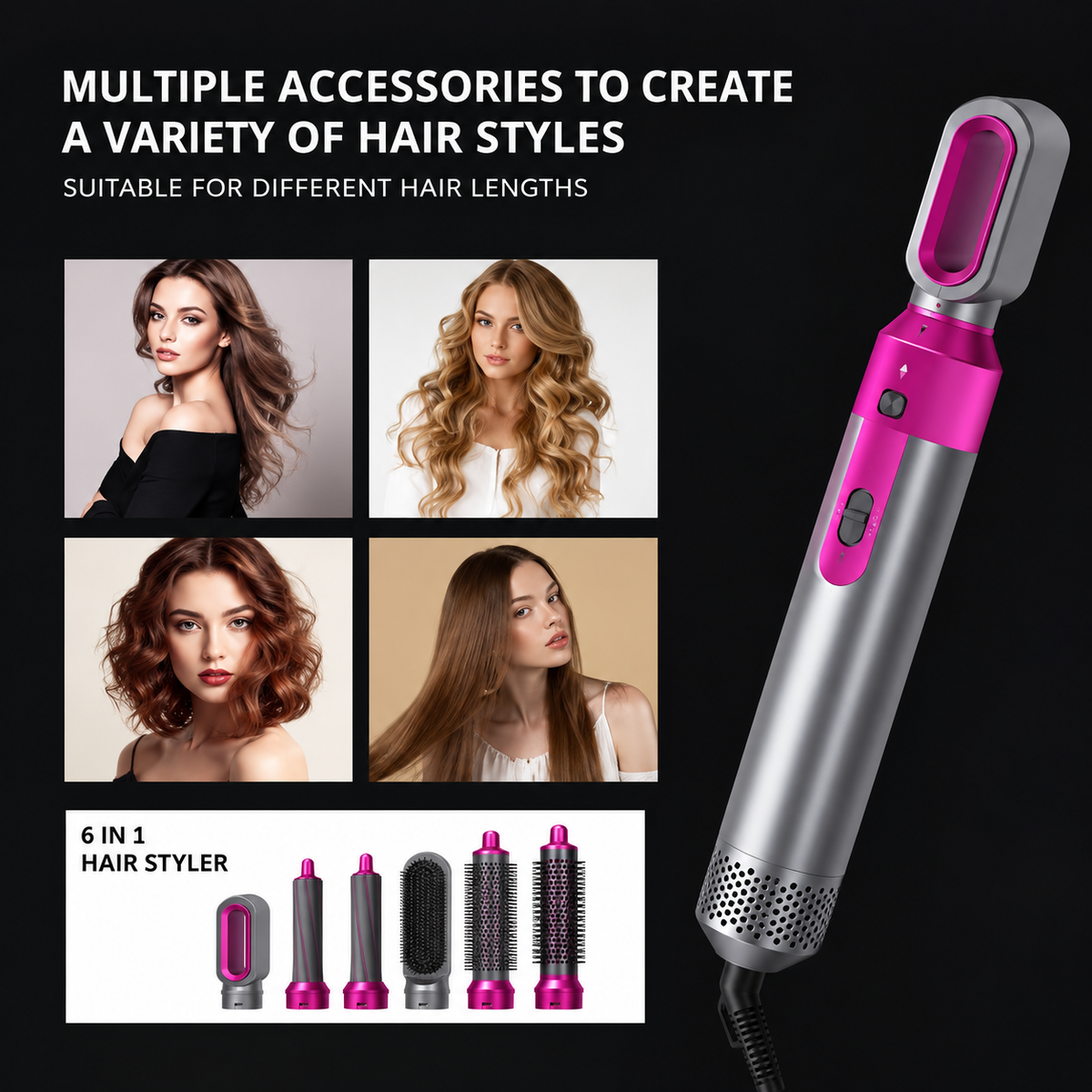 5-in-1 Hot Air Brush Hair Styler – Dryer, Curler, Volumizer & Smoothing Brush