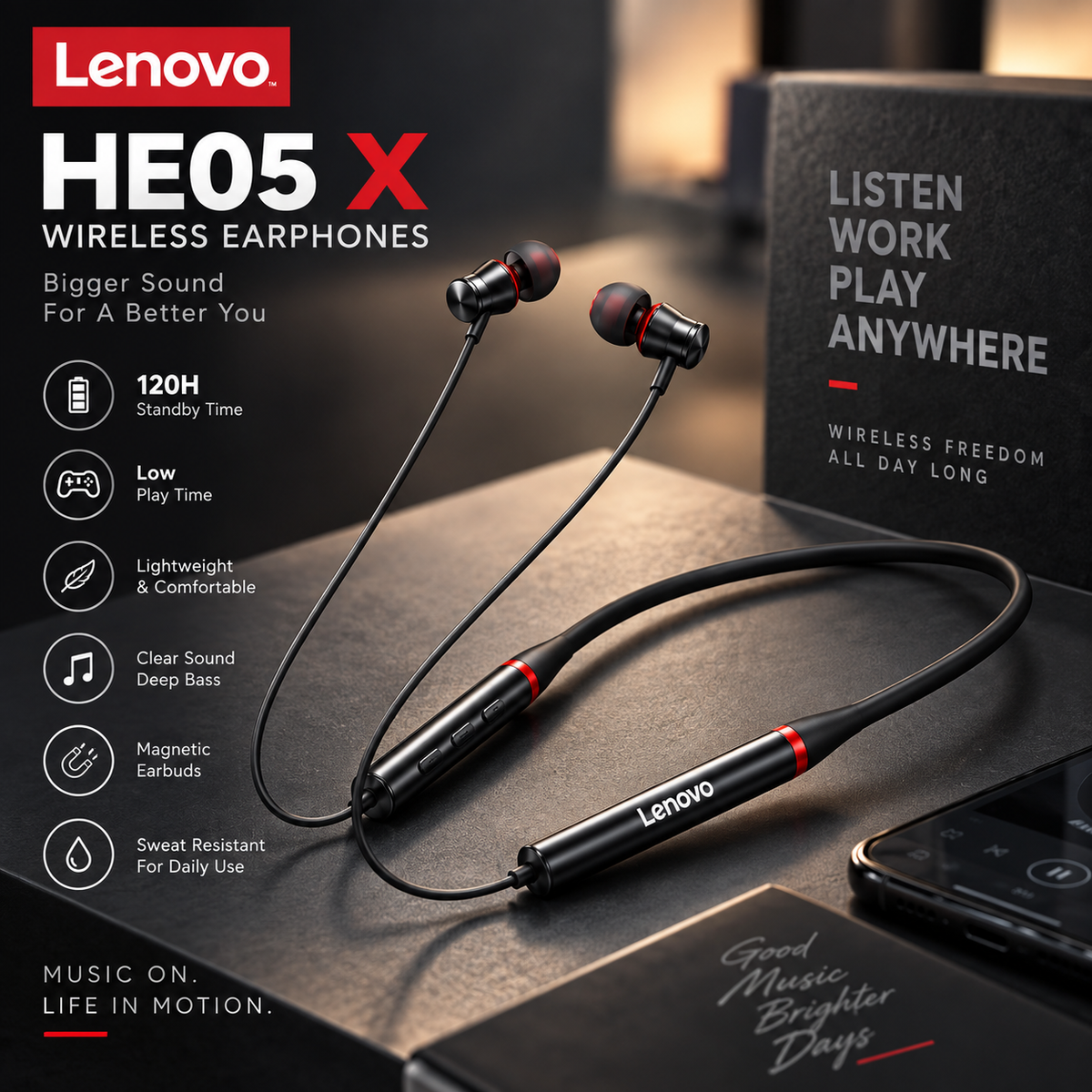 Lenovo - Hanging Neckband Wireless Headphones