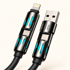 4-in-1 Multi-Connector Charging Cable – USB-A, USB-C & Lightning | Black Silicone
