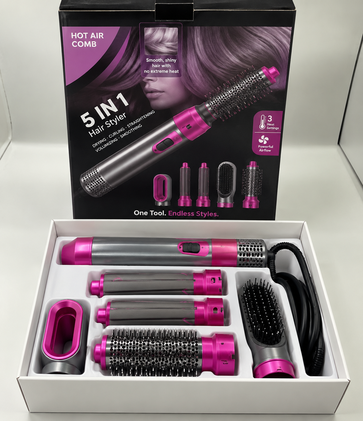 5-in-1 Hot Air Brush Hair Styler – Dryer, Curler, Volumizer & Smoothing Brush