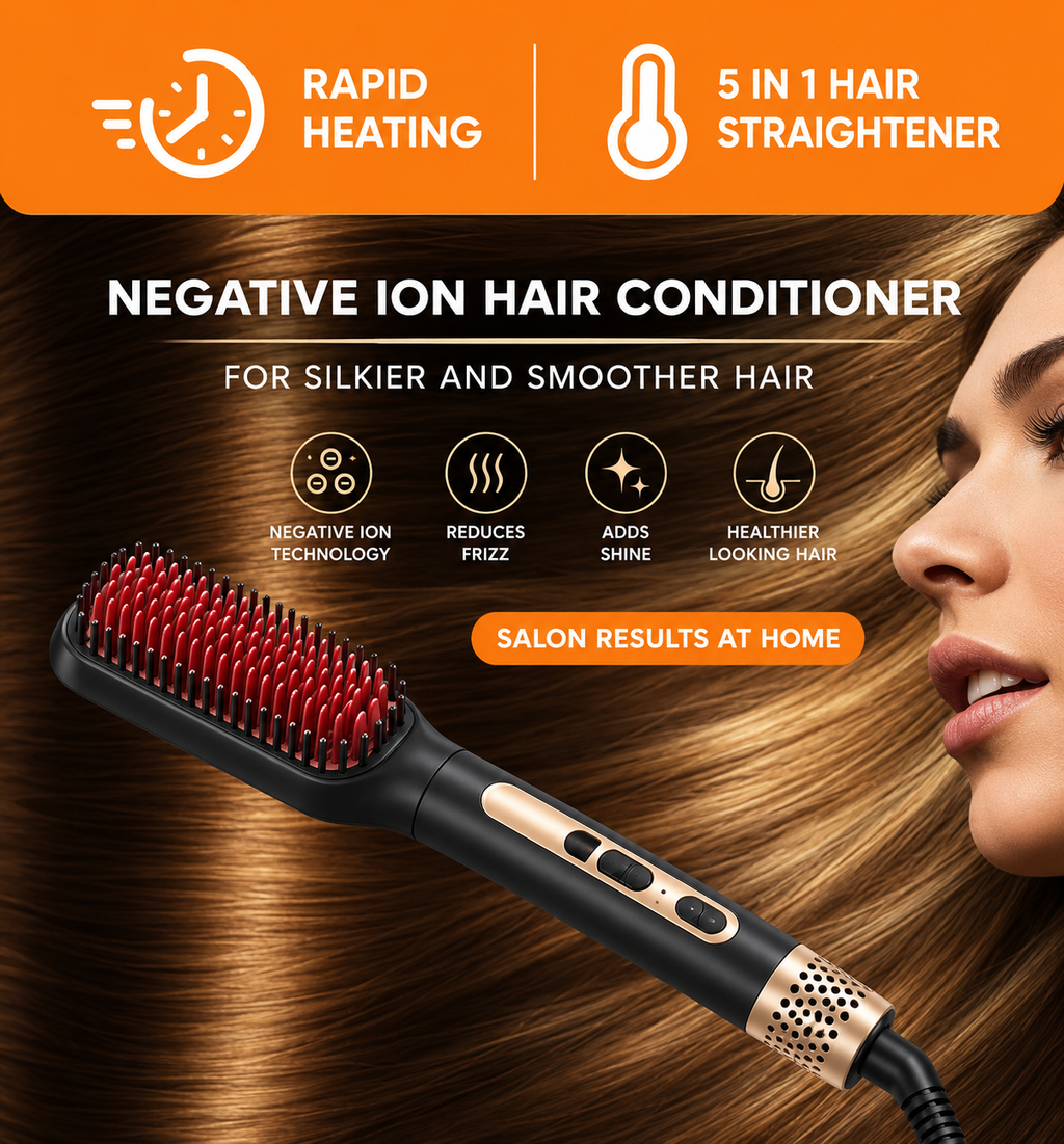 RAF Electric Hair Straightener Brush – Fast Heating Anti-Frizz Styling Comb