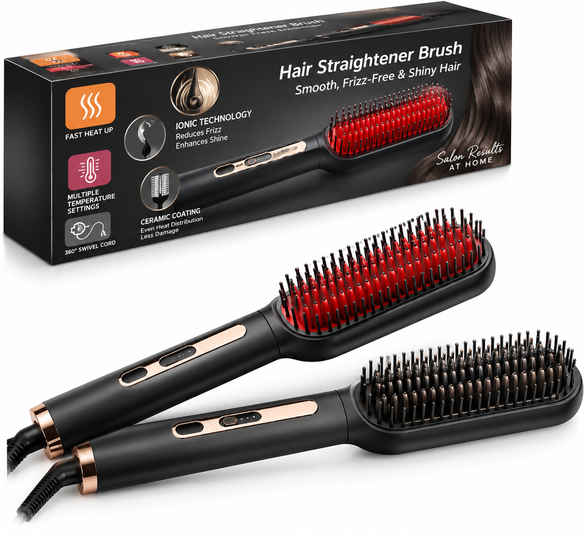 RAF Electric Hair Straightener Brush – Fast Heating Anti-Frizz Styling Comb
