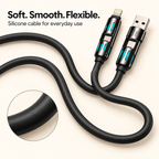4-in-1 Multi-Connector Charging Cable – USB-A, USB-C & Lightning | Black Silicone