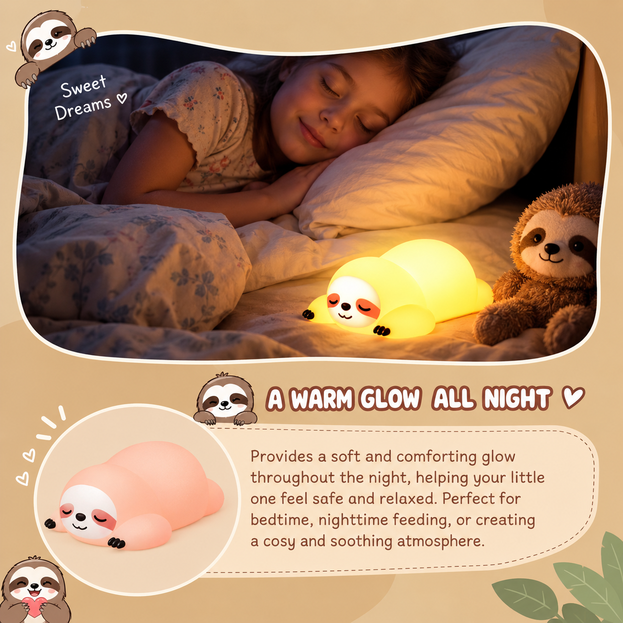 Soft LED Bedside Night Light Lamp for Kids Bedroom Nursery Warm Glow