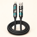 4-in-1 Multi-Connector Charging Cable – USB-A, USB-C & Lightning | Black Silicone