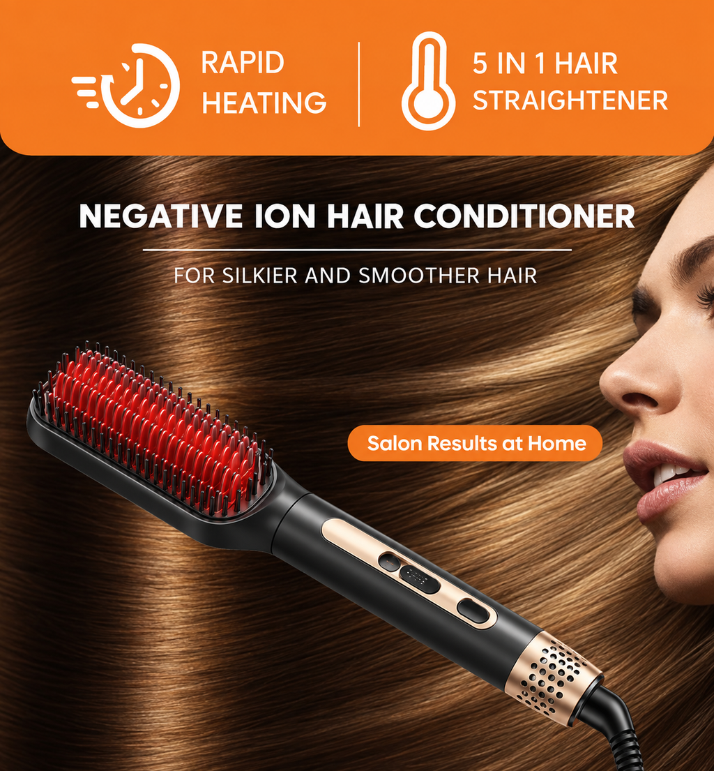 RAF Electric Hair Straightener Brush – Fast Heating Anti-Frizz Styling Comb